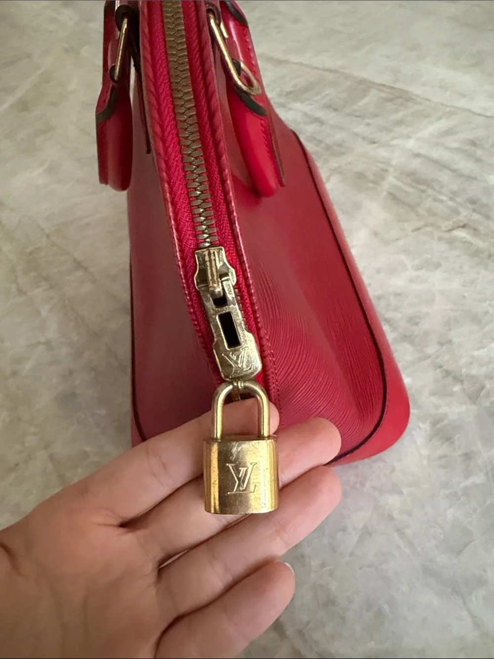 Louis Vuitton Red Epi Leather Alma Top-Handle Bag